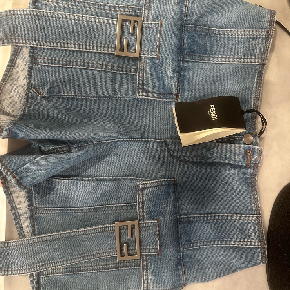 Fendi Blue Denim Shorts with Logo Accents